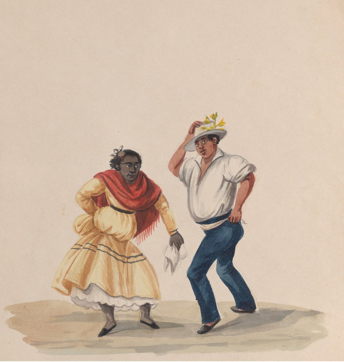 Un hombre y una mujer bailando, de un grupo de dibujos que representan el traje peruano, 1848 de Francisco