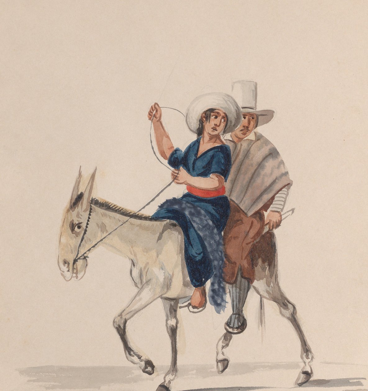 Un hombre y una mujer indios montando un burro, de un grupo de dibujos que representan peruanos, ca. 1848 de Francisco