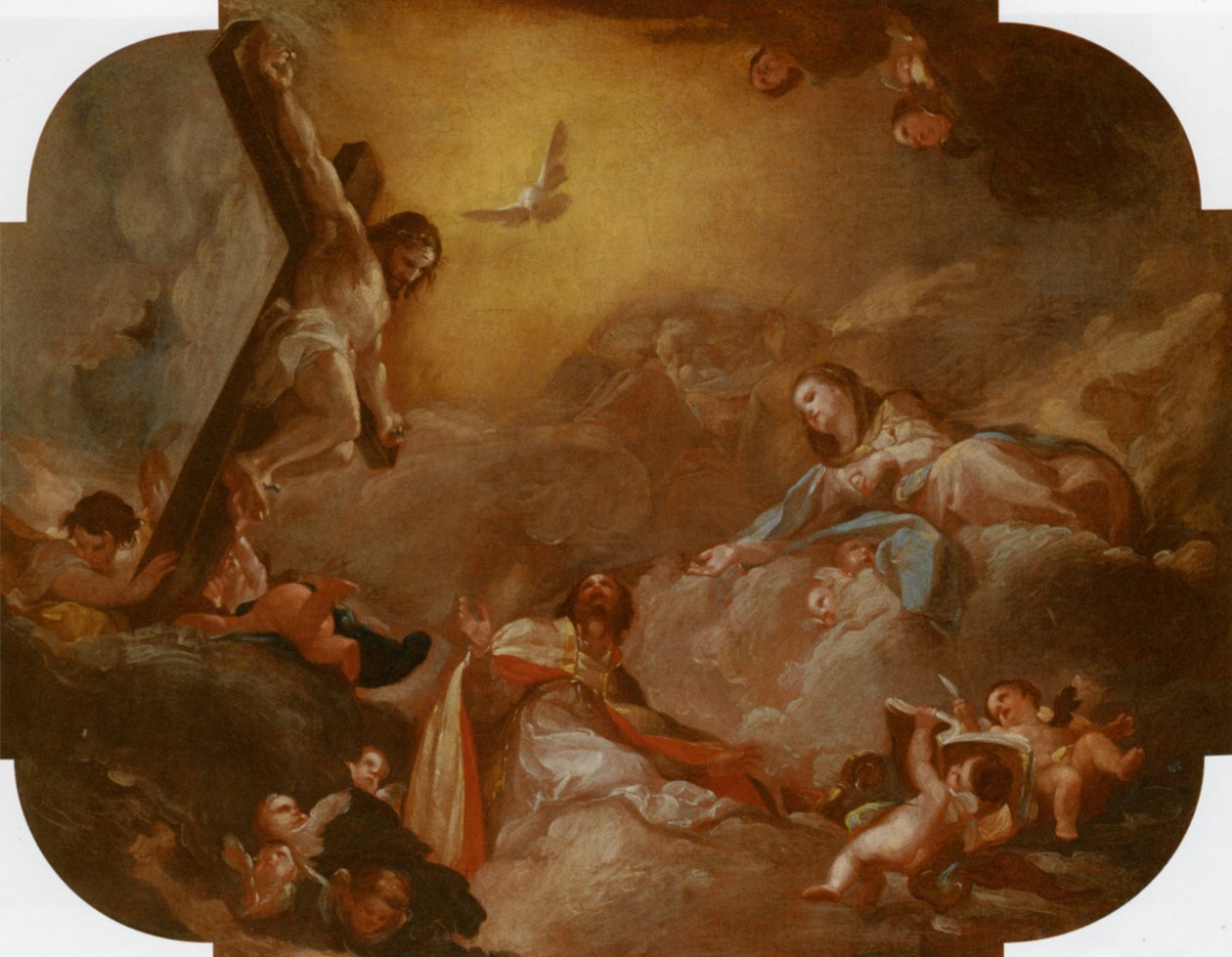 San Agustín y la Virgen adorando a Cristo crucificado de Francisco Bayeu y Subias