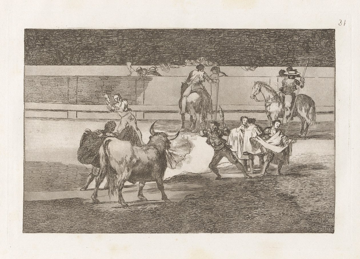 Banderillas de Fuego (Banderillas with Firecrackers), Plate 31 from La tauromaquia de Francisco de Goya