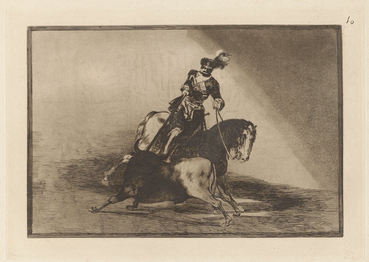 Carlos V. lanceando un toro en la plaza de Valladolid (Charles V. Spearing a Bull in the Ring at Valladolid), Plate 10 from La tauromaquia de Francisco de Goya