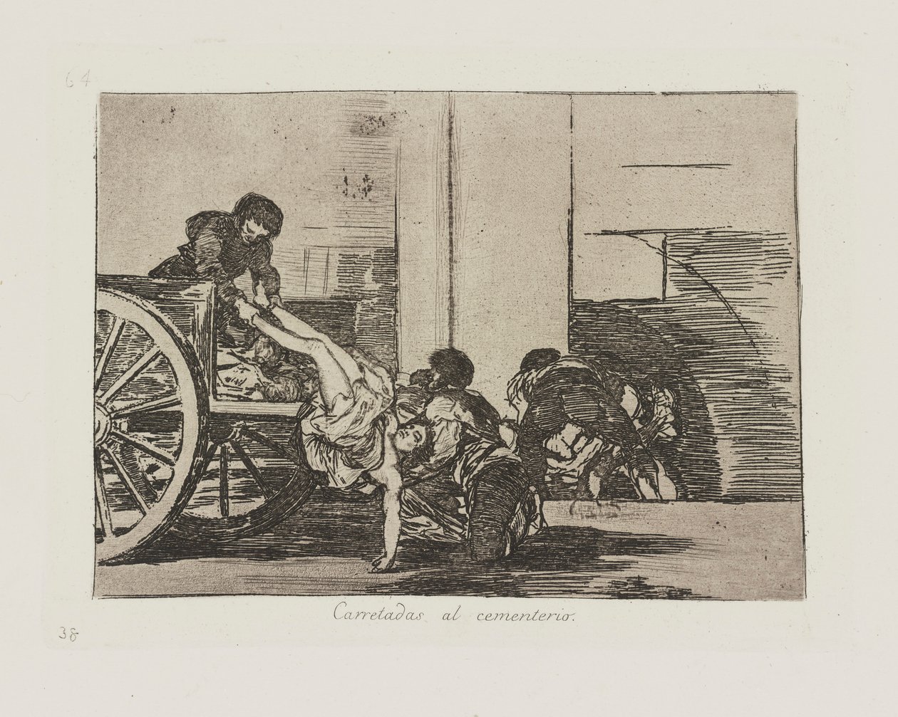 Calzadas al cementerio. (Carretas al Cementerio.), pl. 64 de la serie Los Desastres de la Guerra de Francisco de Goya