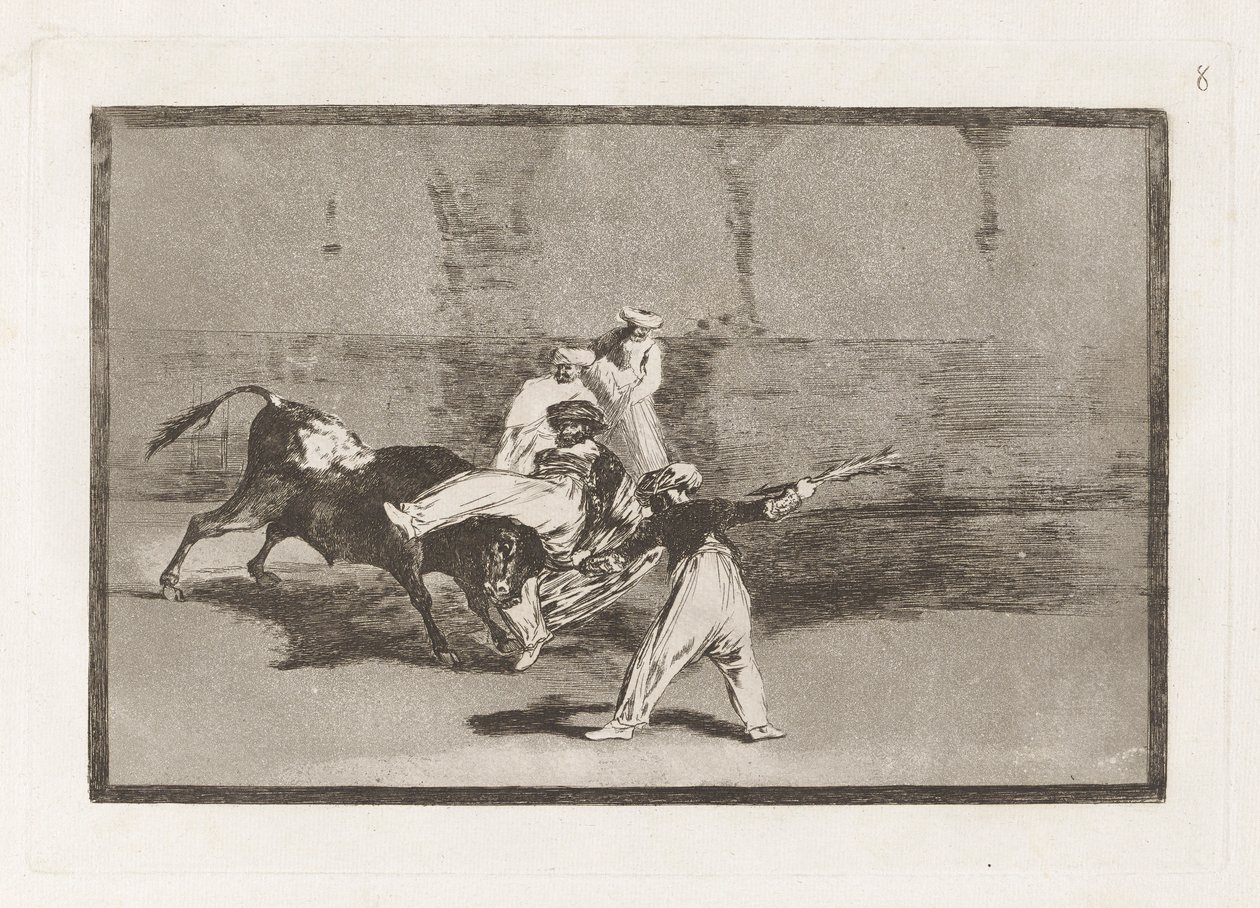 Cogida de un moro estando en la plaza (A Moor Caught by the Bull in the Ring), Plate 8 from La tauromaquia de Francisco de Goya