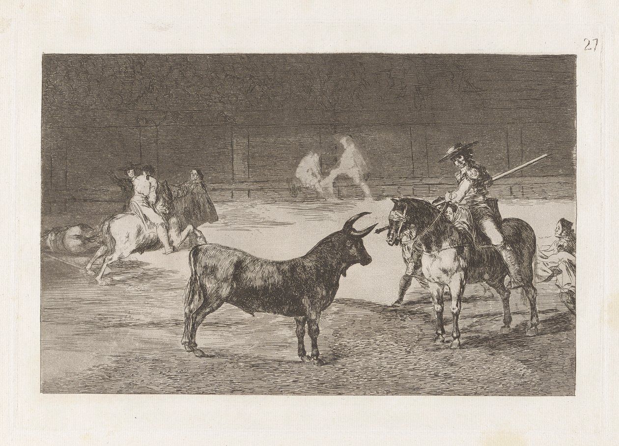 El c?lebre Fernando del Toro, barilarguero, obligando a la fiera con su garrocha (The Celebrated Picador, Fernando del Toro, Draws the Fierce Beast on with his Pique), Plate 27 from La tauromaquia de Francisco de Goya