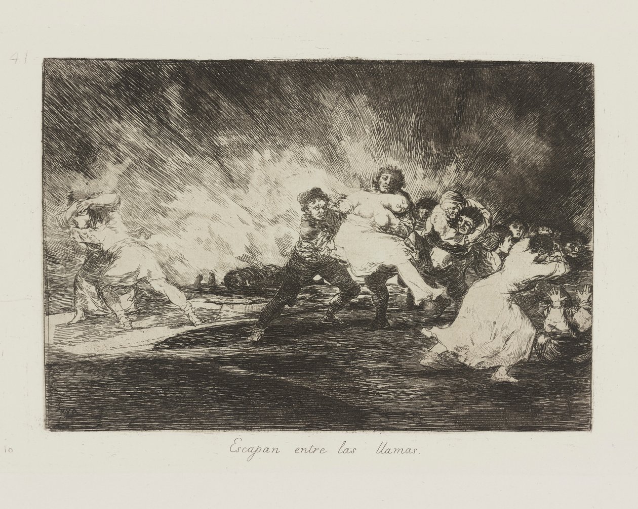 Escapan entre las llamas. (They Escape through the Flames.), pl. 41 from the series Los desastres de la guerra (The Disasters of War) de Francisco de Goya