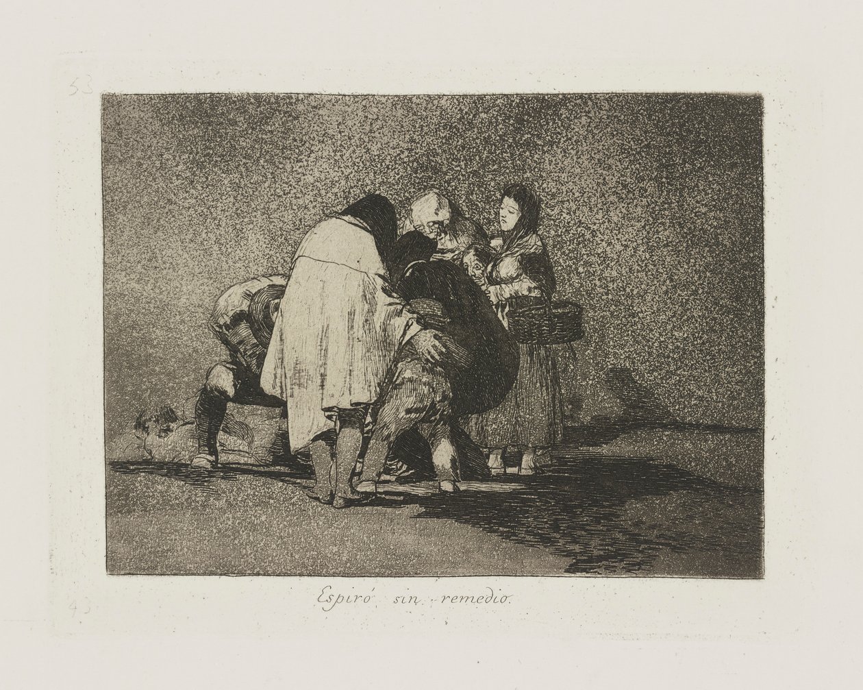 ¿Espir? sin remedio. (No había nada que hacer y murió.), pl. 53 de la serie Los desastres de la guerra de Francisco de Goya