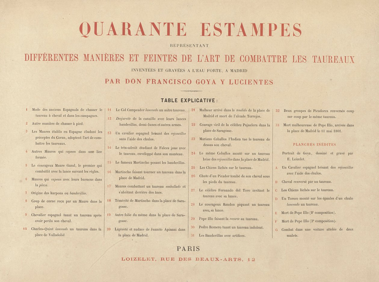 Ficha explicativa, de La tauromaquia (Tercera Edición) de Francisco de Goya