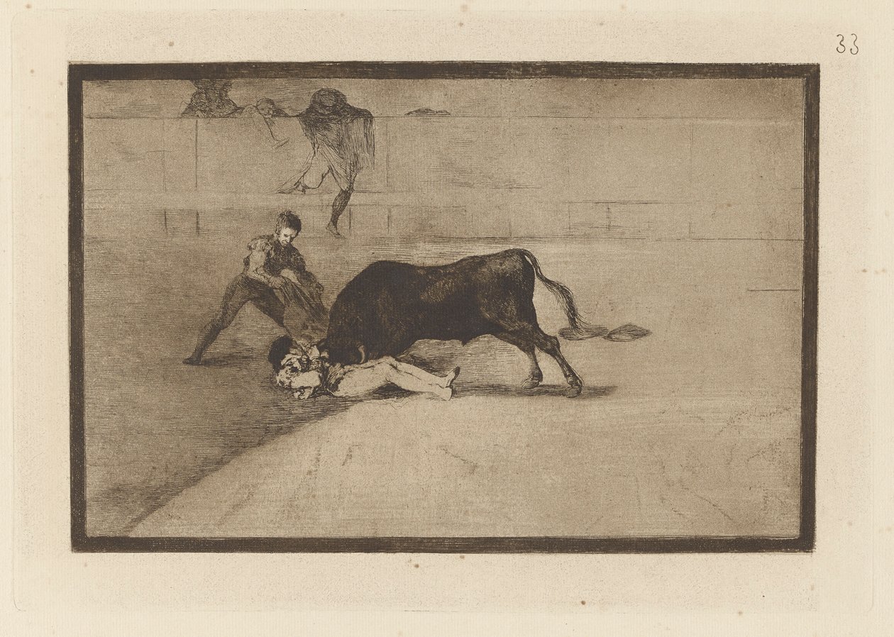 La desgraciada muerte de Pepe Illo en la plaza de Madrid (The Unlucky Death of Pepe Illo in the Ring at Madrid), Plate 33 from La tauromaquia de Francisco de Goya