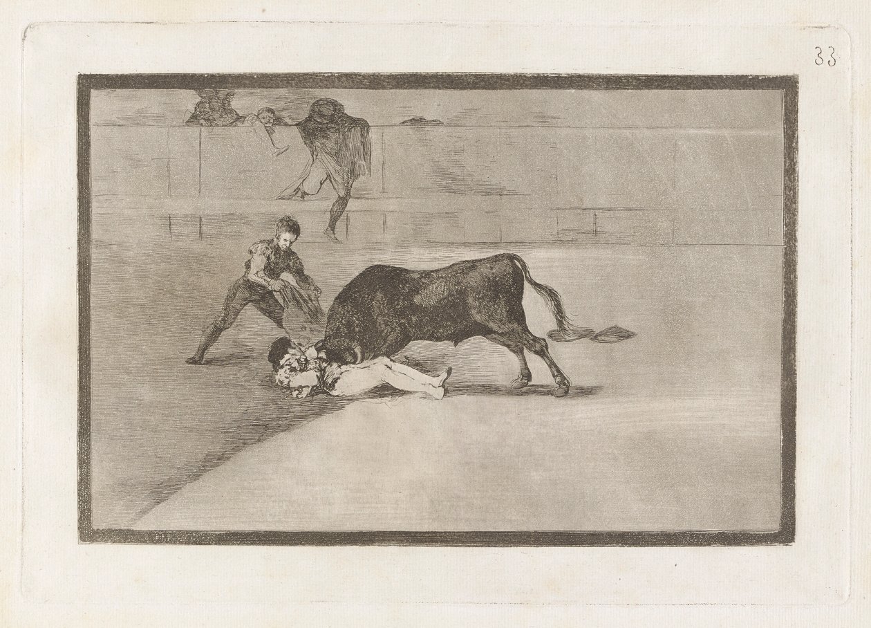 La desgraciada muerte de Pepe Illo en la plaza de Madrid (The Unlucky Death of Pepe Illo in the Ring at Madrid), Plate 33 from La tauromaquia de Francisco de Goya