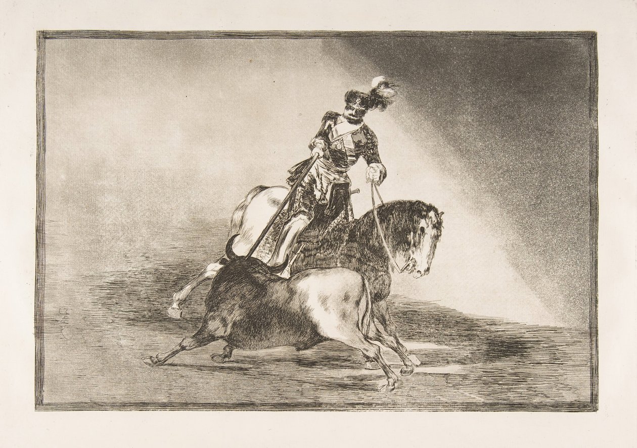 Placa 10 de La Tauromaquia: Carlos V lanceando un toro en el ruedo de Valladolid de Francisco de Goya