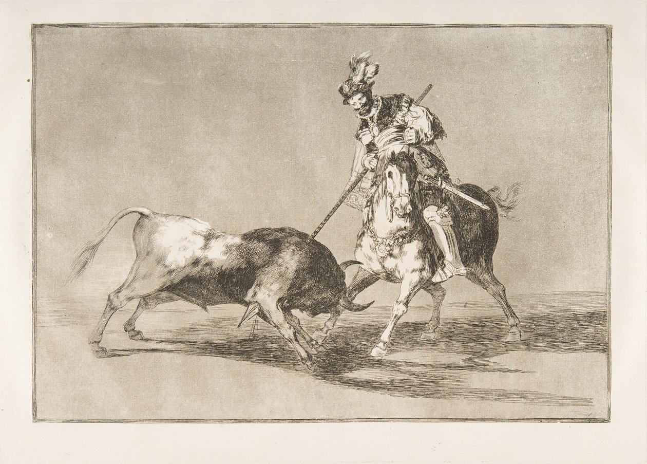 Lámina 11 de la Tauromaquia: El Cid campeador lanceando otro toro, 1816 de Francisco de Goya