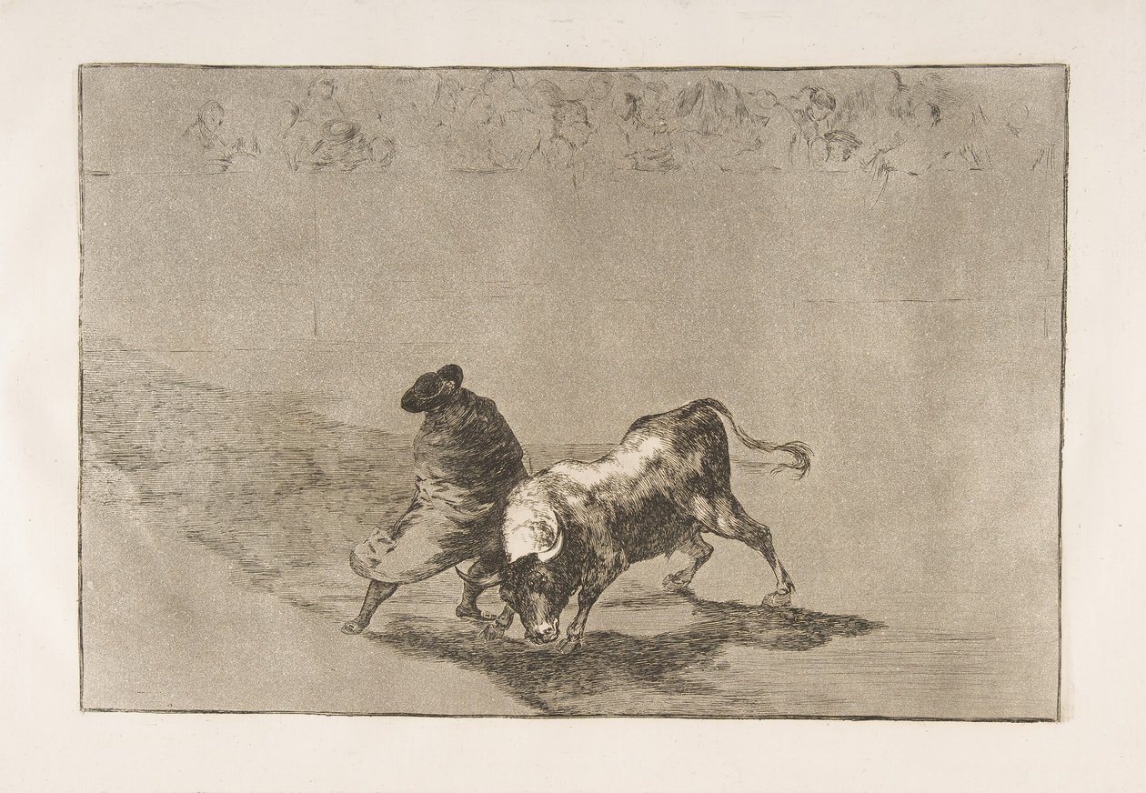 Placa 14 de la Tauromaquia: El muy hábil estudiante de Falces, envuelto en su capa, 1816 de Francisco de Goya