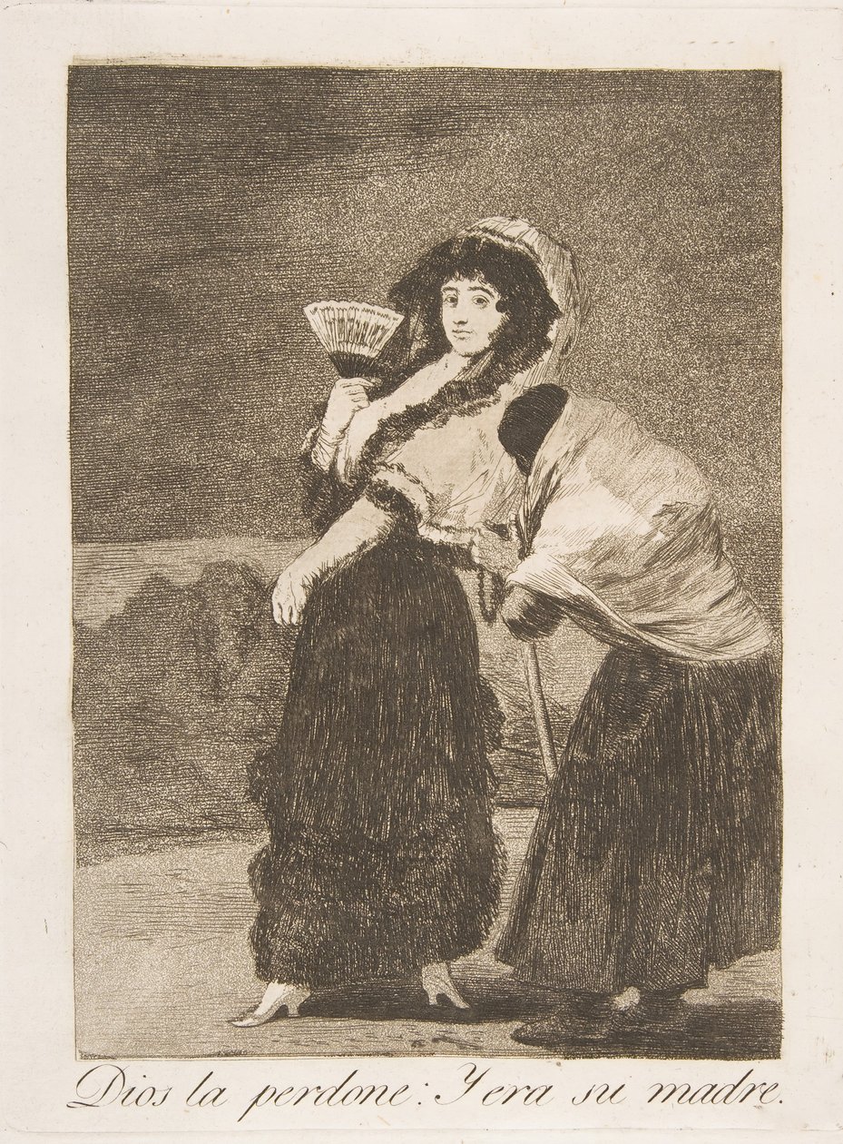 Los Caprichos, lámina 16: Por el amor de Dios: y era su madre Dios la perdone de Francisco de Goya