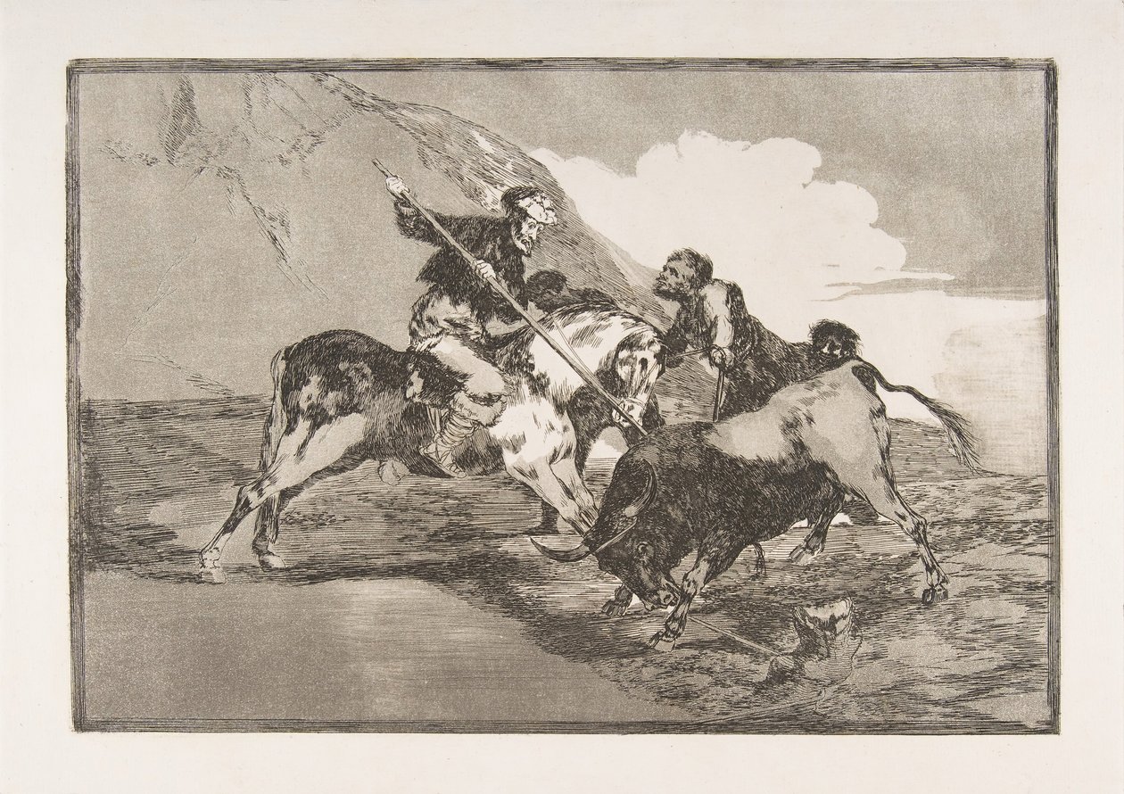 Placa 1 de La Tauromaquia: La forma en que los antiguos españoles cazaban toros a caballo, 1816 de Francisco de Goya