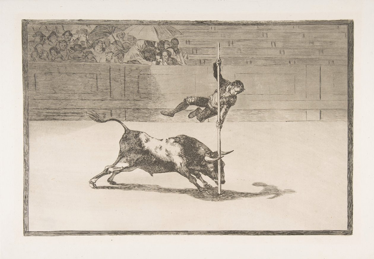 Lámina 20 de la Tauromaquia: La agilidad y audacia de Juanito Apiñani en el ruedo de Francisco de Goya