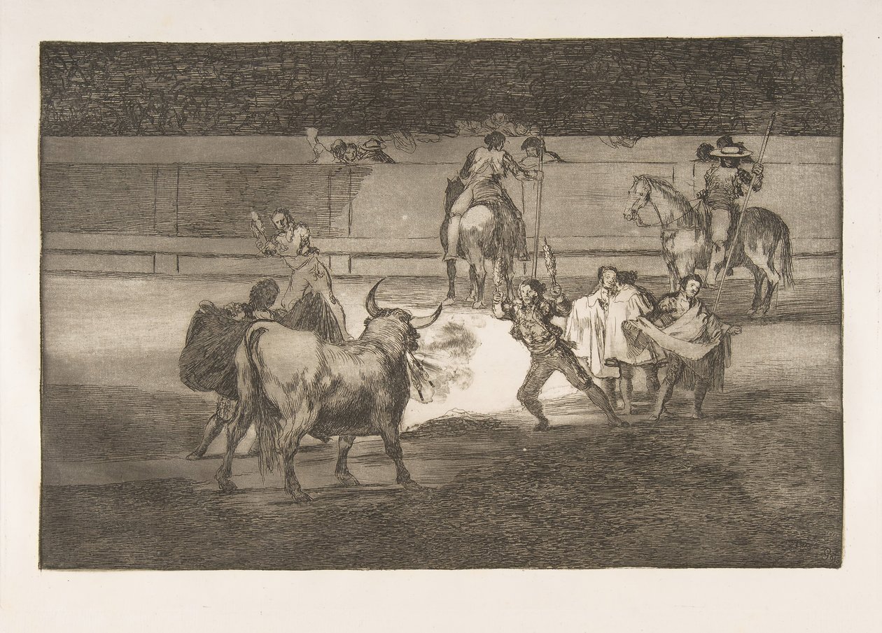 Placa 31 de la Tauromaquia: Banderillas con petardos de Francisco de Goya