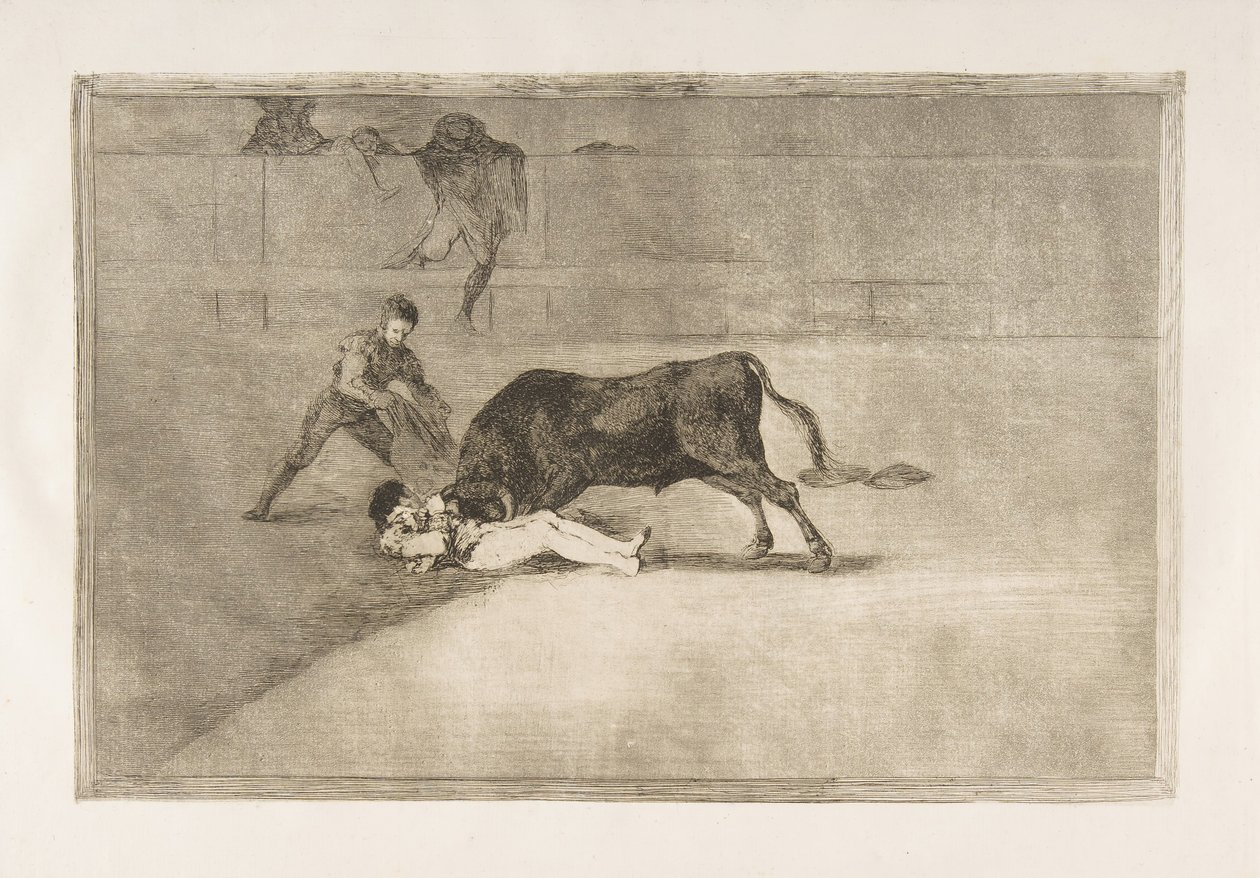 Placa 33 de la Tauromaquia: La desafortunada muerte de Pepe Illo en el ruedo en Madrid, 1816 de Francisco de Goya