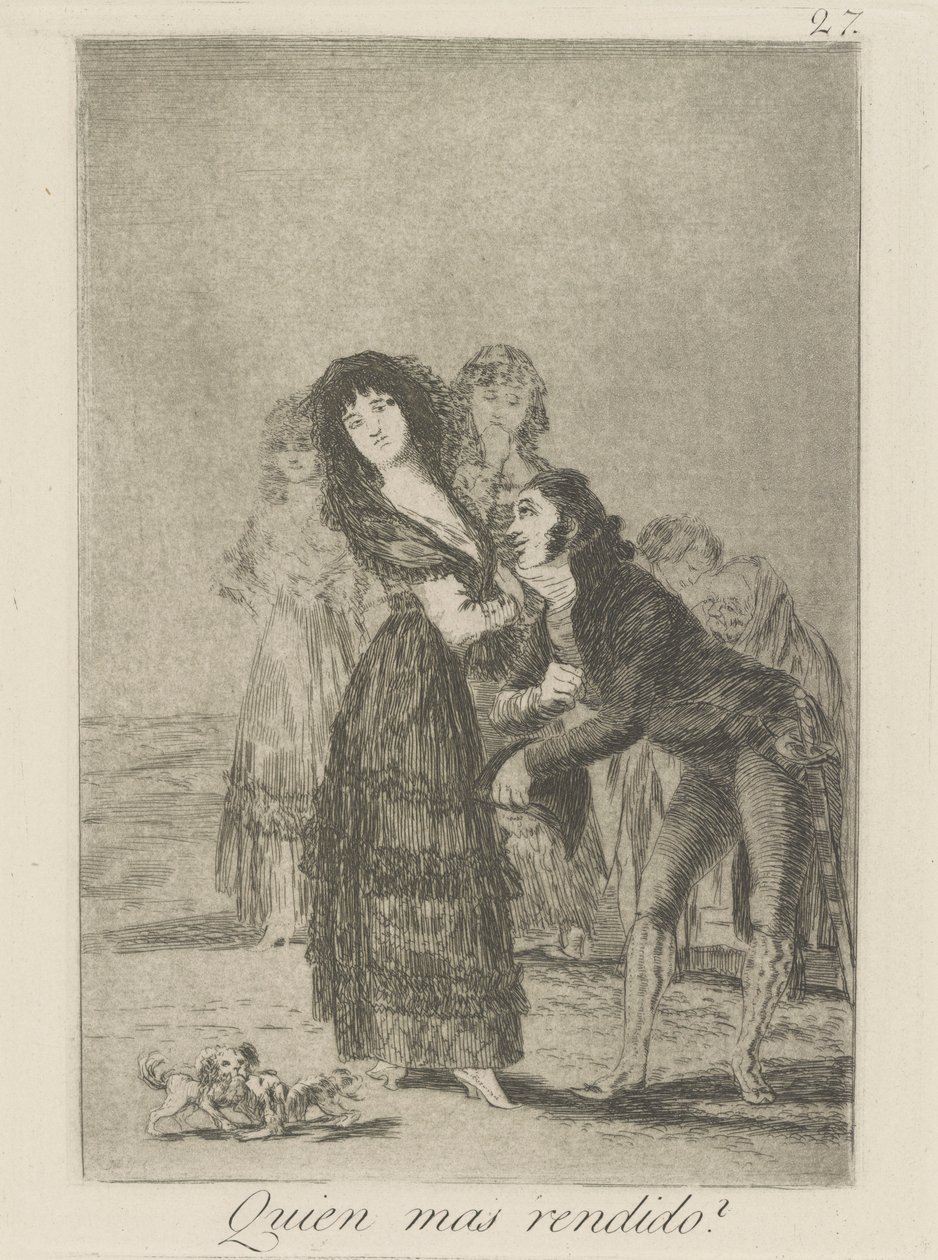 Quien mas rendido? (¿Cuál de ellos es el más vencido?), pl. 27 de la serie Los caprichos de Francisco de Goya