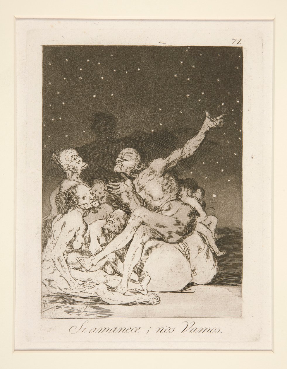 Si amanece, nos vamos (Cuando amanezca nos iremos), pl. 71 de la serie Los caprichos de Francisco de Goya