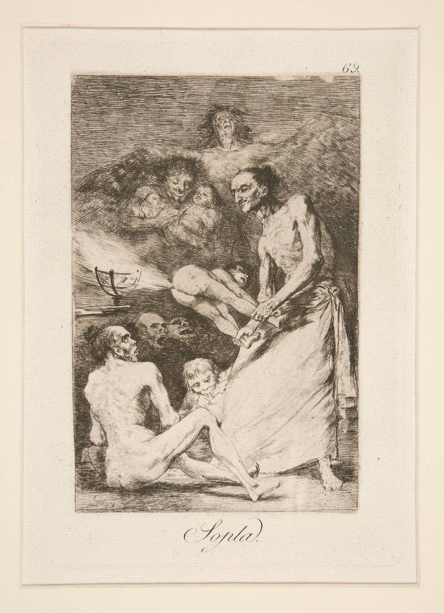 Sopla (Golpe), pl. 69 de la serie Los caprichos de Francisco de Goya