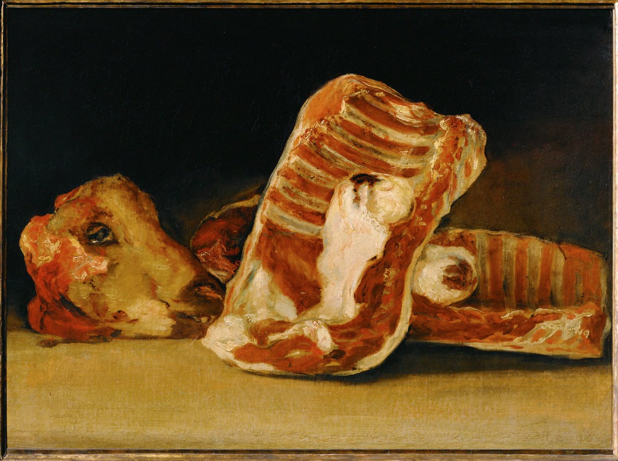 Nature Morte a la tete de mouton - Naturaleza muerta con cabeza de oveja ... de Francisco Jose de (circle of) Goya y Lucientes