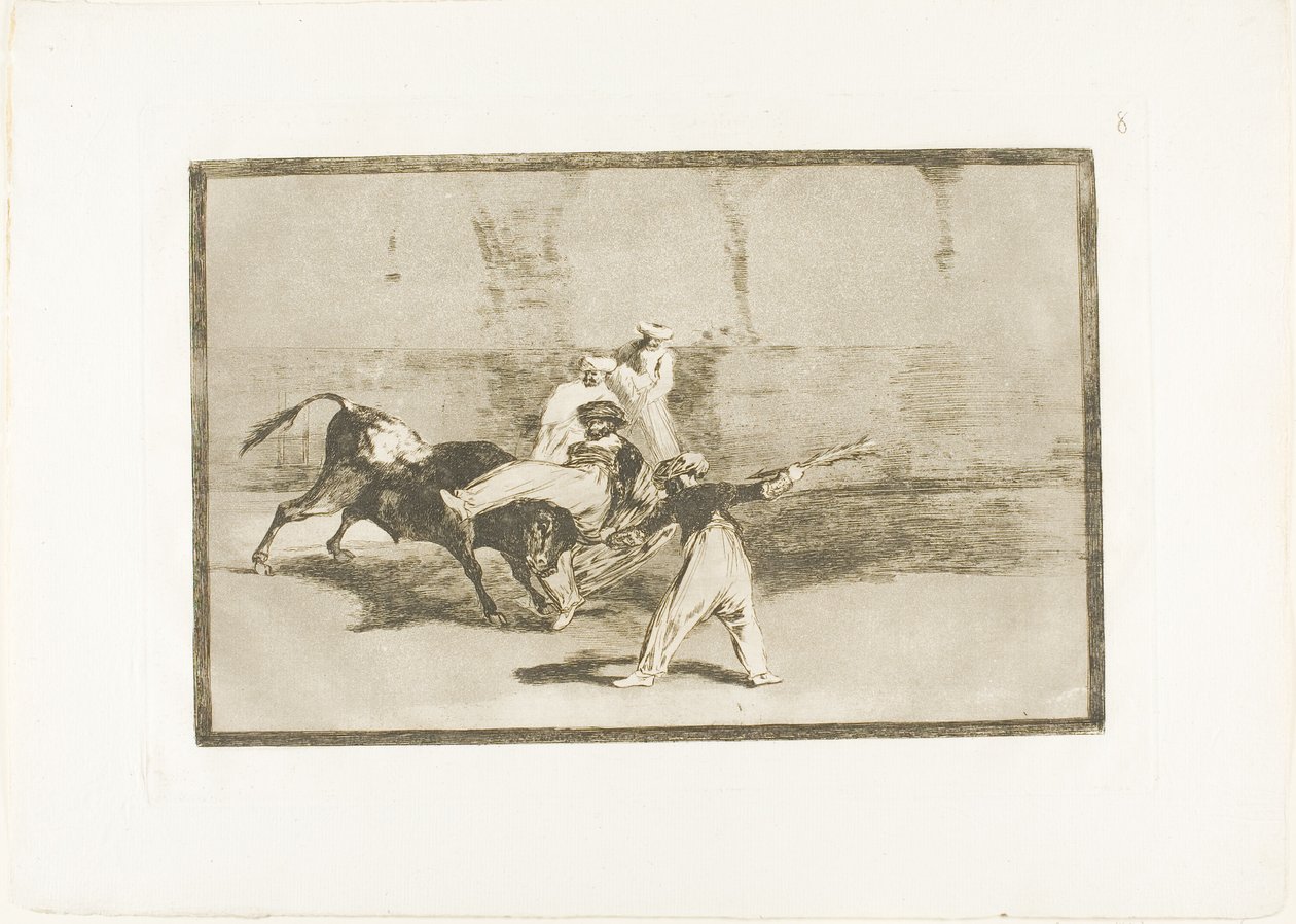 Un moro atrapado por el toro en el ruedo, placa 8 de El arte de la tauromaquia de Francisco Jose de Goya y Lucientes