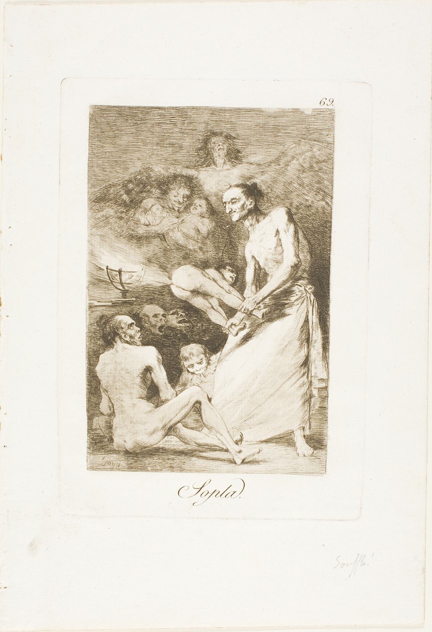 Sopla, lámina 69 de Los Caprichos de Francisco Jose de Goya y Lucientes