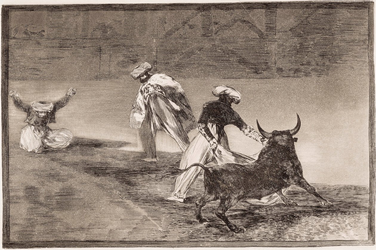 Tauromaquia: Los moros juegan con otro toro en un recinto de Francisco de Goya