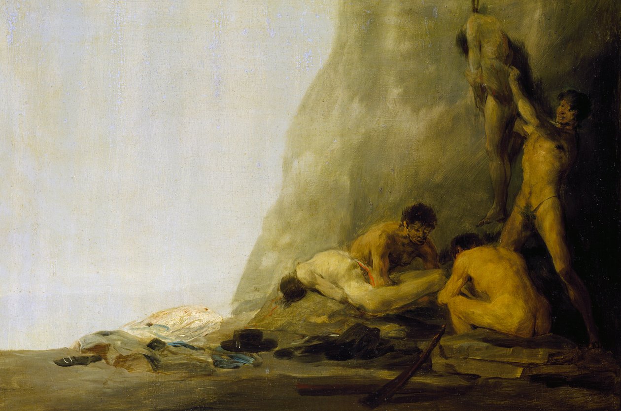 Caníbales preparando a sus víctimas, o Los cuerpos de Jean de Brebeuf y Gabriel Lallemant desollados por los iroqueses en 1649, c.1800-08 (óleo sobre tabla) de Francisco Jose de Goya y Lucientes