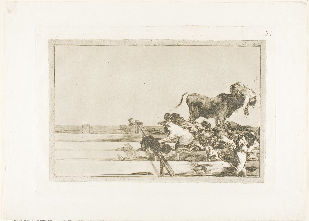 Acontecimientos Terribles en las Primeras Filas del Anillo en Madrid, y Muerte del Alcalde de Torrejón, lámina 21 de El Arte del Toreo de Francisco Jose de Goya y Lucientes