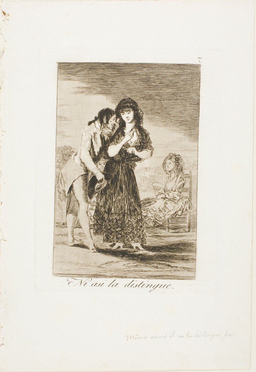 Aun así no puede descifrarla, lámina siete de Los Caprichos de Francisco Jose de Goya y Lucientes