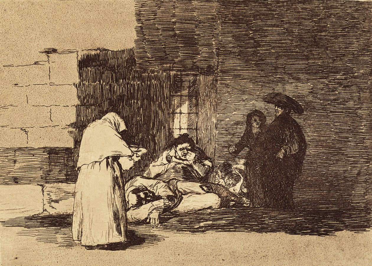 GOYA Y LUCIENTES, Francisco de (1746-1828). La caridad de una mujer. 1810-1820. (15,5 x 20,6 cm). Lámina 49 de "Los desastres de la guerra". Aguafuerte. ESPAÑA. MADRID (COMUNIDAD AUTÓNOMA). Madrid. Biblioteca Nacional de Francisco Jose de Goya y Lucientes