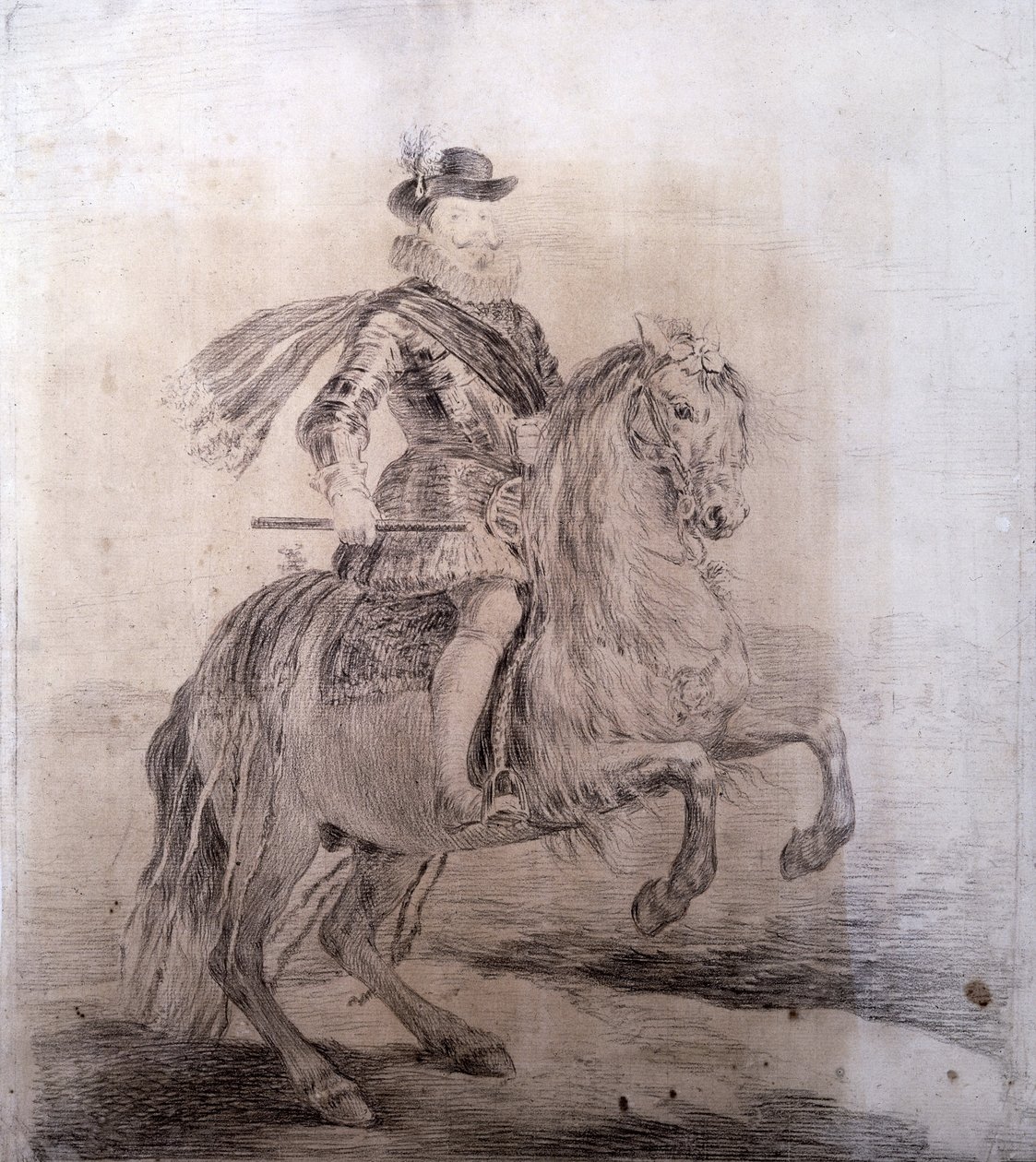 GOYA Y LUCIENTES, Francisco de (1746-1828). Retrato ecuestre de Felipe III de España. 1778. FELIPE III de España (1578-1621). Rey de España (1598-1621). Copias de dibujos de cuadros de Velázquez. Arte barroco. Dibujos. ESPAÑA. MADRID (COMUNIDAD AUTÓNOMA).  de Francisco Jose de Goya y Lucientes