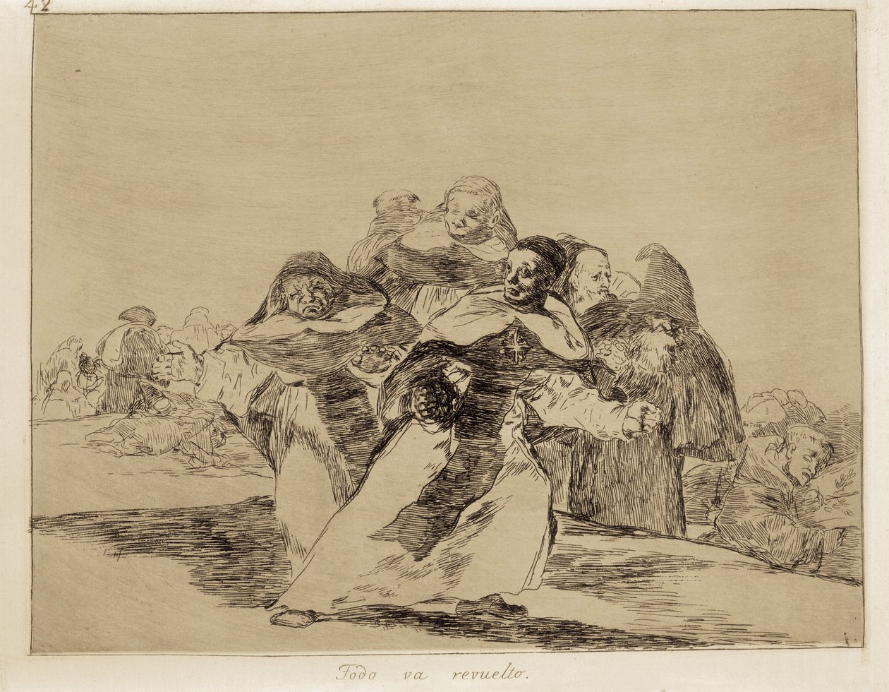 GOYA Y LUCIENTES, Francisco de (1746-1828). Todo está al revés. 1810-1820. (17,6 x 22,2 cm). Lámina 42 de "Los desastres de la guerra". Aguafuerte. ESPAÑA. MADRID (COMUNIDAD AUTÓNOMA). Madrid. Museo del Prado de Francisco Jose de Goya y Lucientes