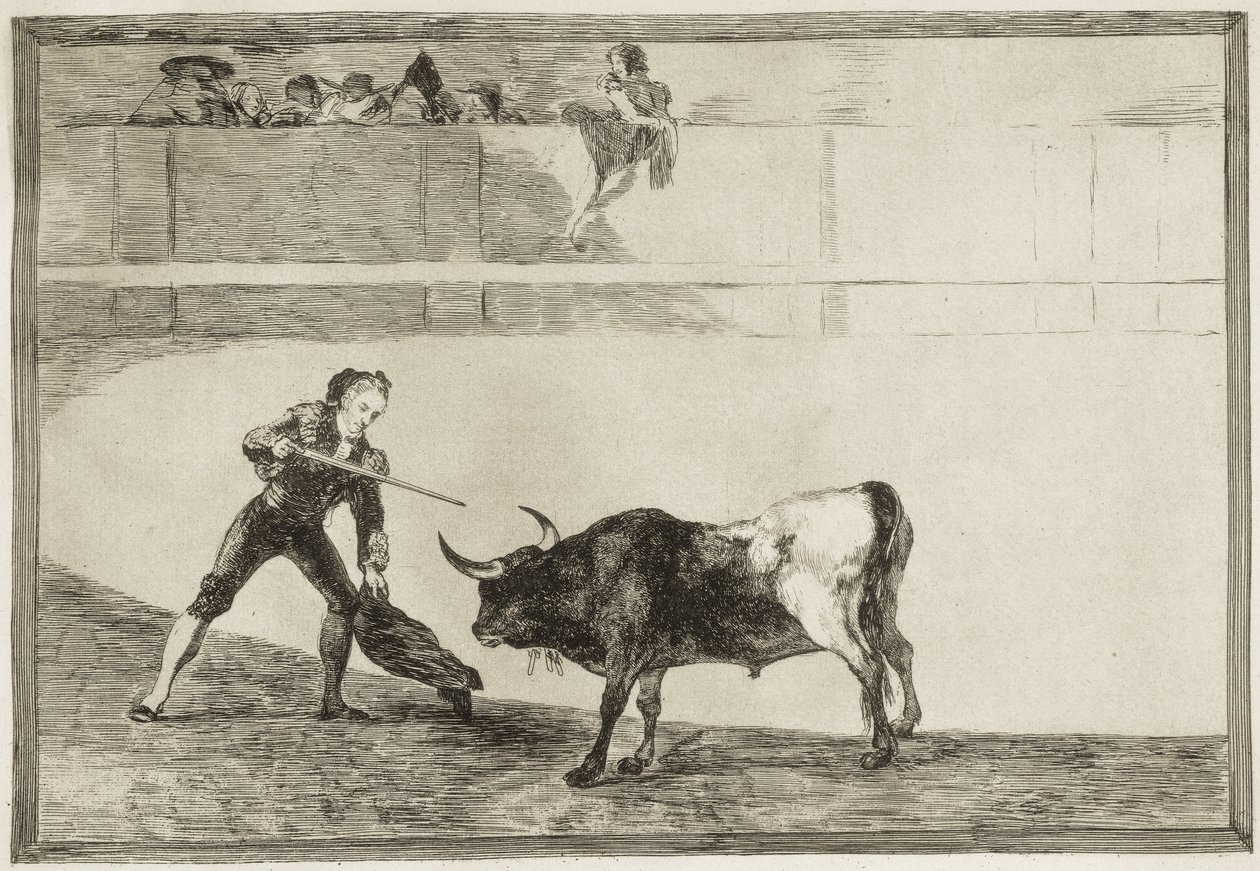 GOYA Y LUCIENTES, Francisco de (1746-1828). Pedro Romero matando al toro parado. 1816. (25,1 x 35,9 cm). ROMERO, Pedro (1754-1839). Torero español. Lámina 30 de "El arte de torear". Aguafuerte. ESPAÑA. MADRID (COMUNIDAD AUTÓNOMA). Madrid. Nacional de Francisco Jose de Goya y Lucientes