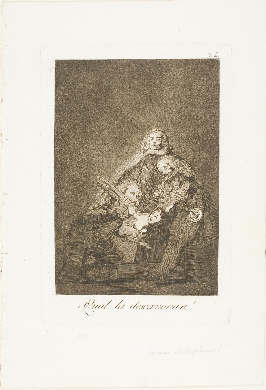 Cómo la despluman, placa 21 de Los Caprichos de Francisco Jose de Goya y Lucientes