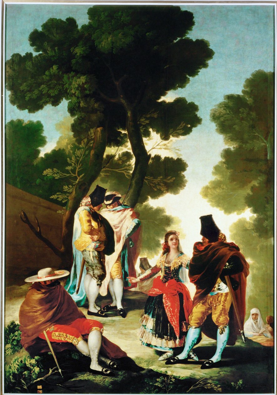 La maja y los Embozados, cartón para el tapiz 40-06-09/42 ... (pintura sobre lienzo) de Francisco Jose de Goya y Lucientes