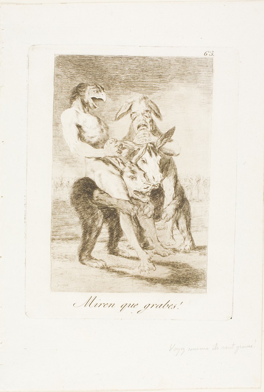 ¡Mira qué solemnes son!, placa 63 de Los Caprichos de Francisco Jose de Goya y Lucientes