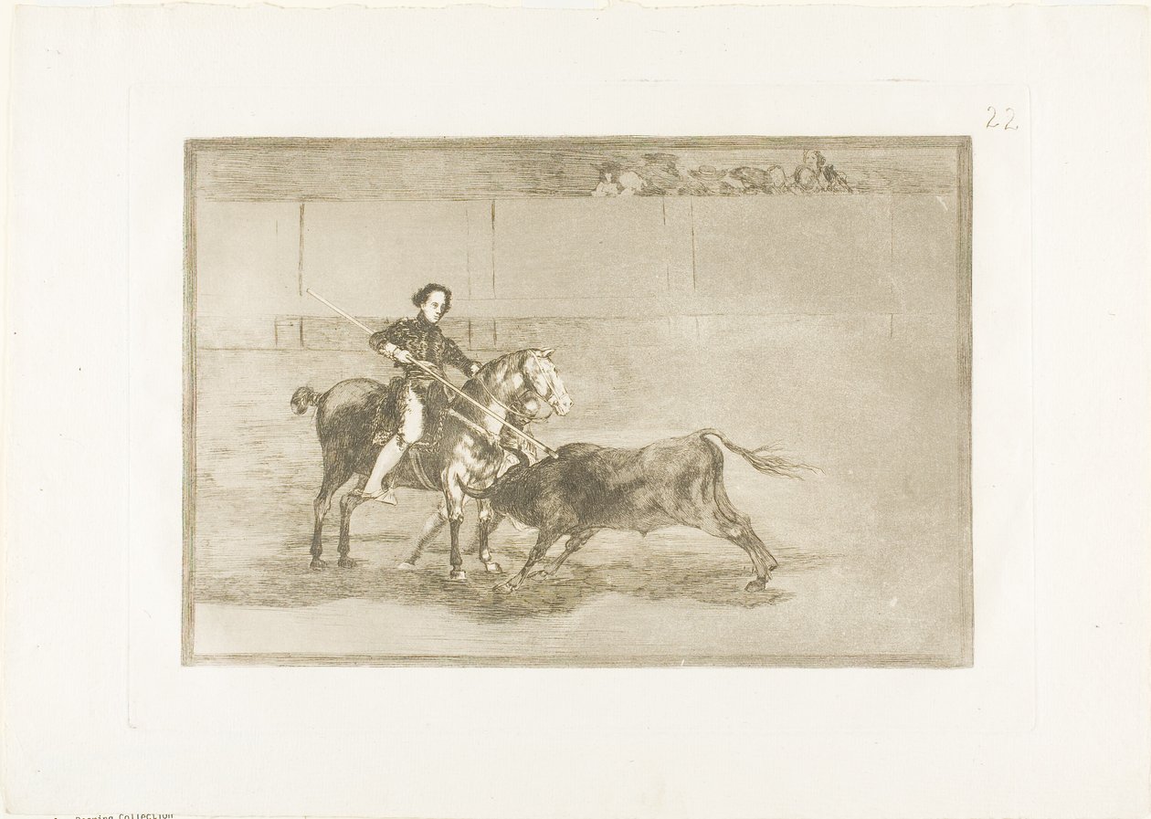 Valentía masculina de la célebre Pajuelera en el ruedo de Zaragoza, lámina 22 de El arte del toreo de Francisco Jose de Goya y Lucientes