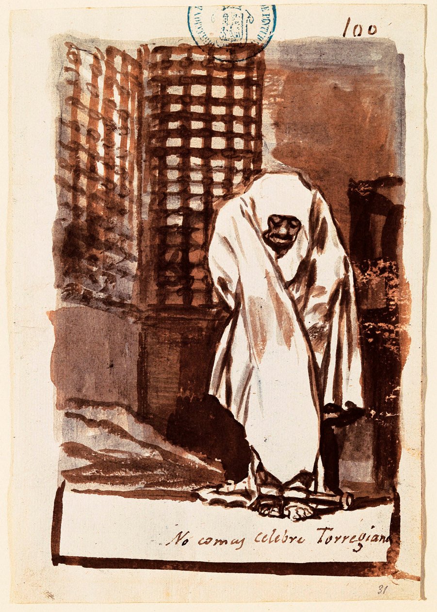""No comas, ilustre Torregiano"": el artista denuncia la posición de la Inquisición en relación con los científicos. Dibujo de aguada de Francisco de Goya y Lucientes (1746-1828). 1803-1824. Madrid. Museo del Prado. de Francisco Jose de Goya y Lucientes
