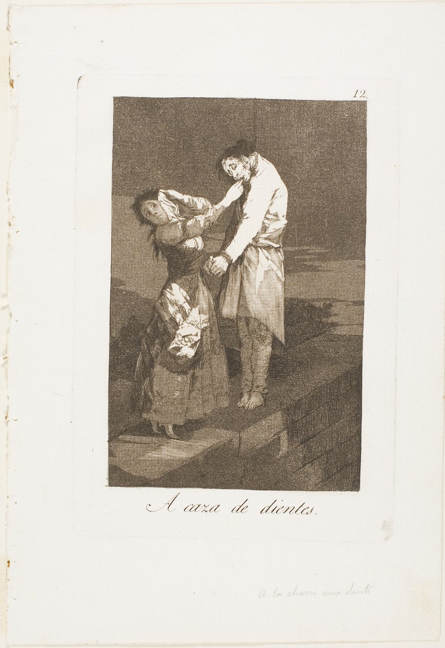 Cazando dientes, lámina doce de Los Caprichos de Francisco Jose de Goya y Lucientes