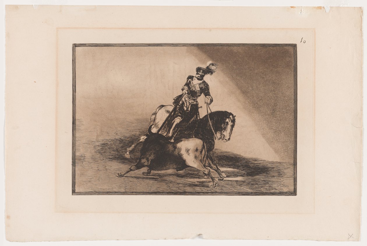 Placa 10 de La Tauromaquia: Carlos V Lanza un Toro en el Anillo de Valladolid, 1816, impreso en 1876 de Francisco Jose de Goya y Lucientes