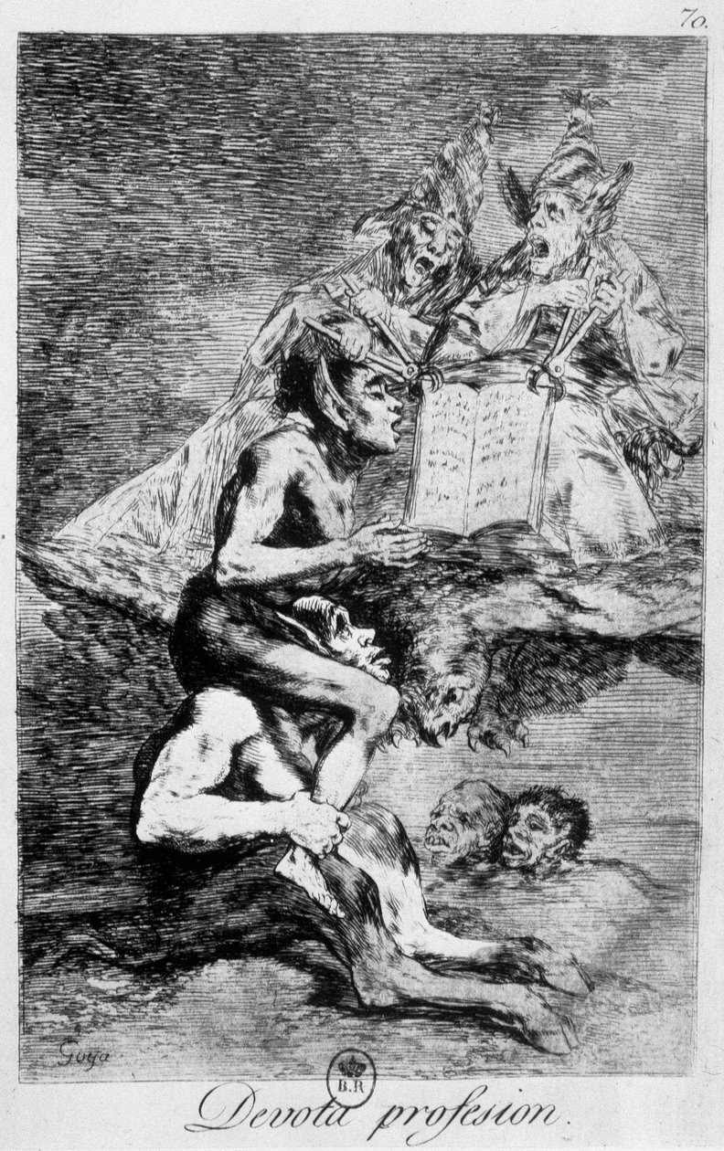 Profesión de fe, escena de brujería con elfos por Goya, finales del siglo XVIII de Francisco de Goya