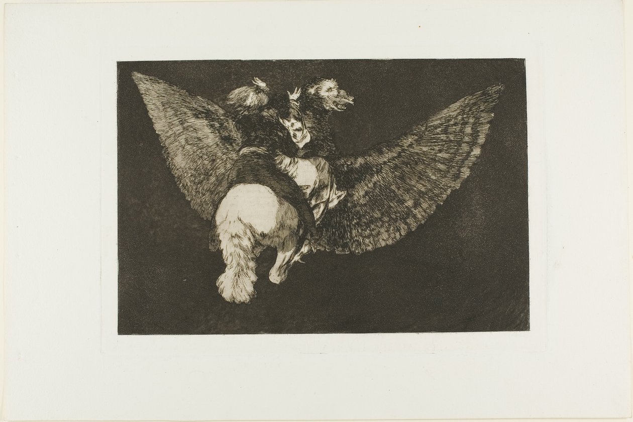 Renuncia al amigo que te cubre con sus alas y te muerde con su pico, lámina cinco de Los Proverbios de Francisco Jose de Goya y Lucientes