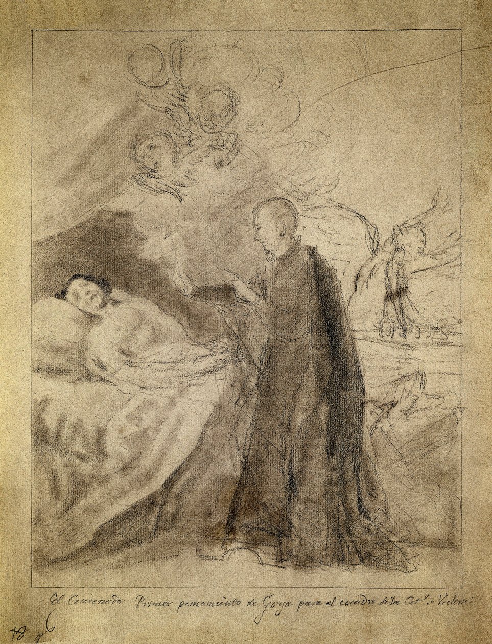 Saint Francois (Francis) Borgia (1510-1578) junto al lecho de un moribundo impenitente. Dibujo 1788, de Francisco de Goya y Lucientes (1746-1828). Boceto para el cuadro del mismo título encargado por la familia Ausuna. Museo del Prado, Madrid. de Francisco Jose de Goya y Lucientes