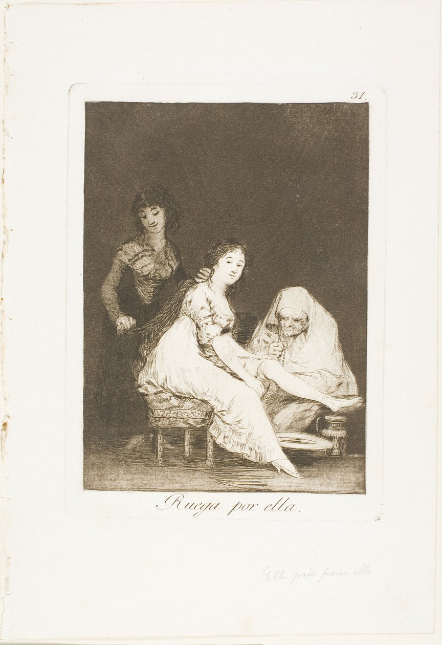 Ella reza por ella, lámina 31 de Los Caprichos de Francisco Jose de Goya y Lucientes