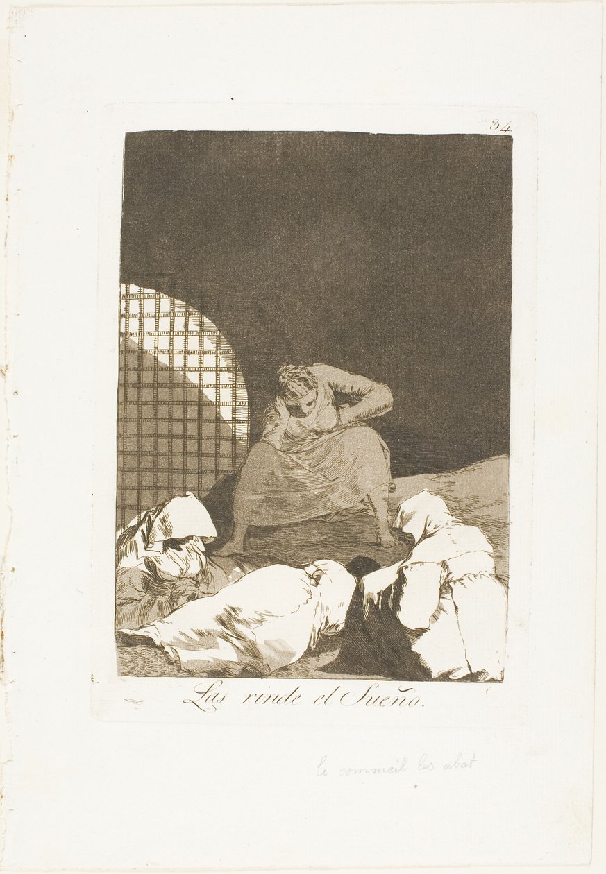 El Sueño los Vence, lámina 34 de Los Caprichos de Francisco Jose de Goya y Lucientes