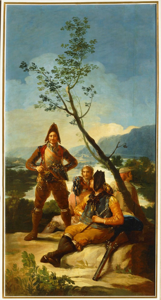 Soldados vigilando las rutas utilizadas para el comercio del tabaco ... (pintura sobre lienzo) de Francisco Jose de Goya y Lucientes