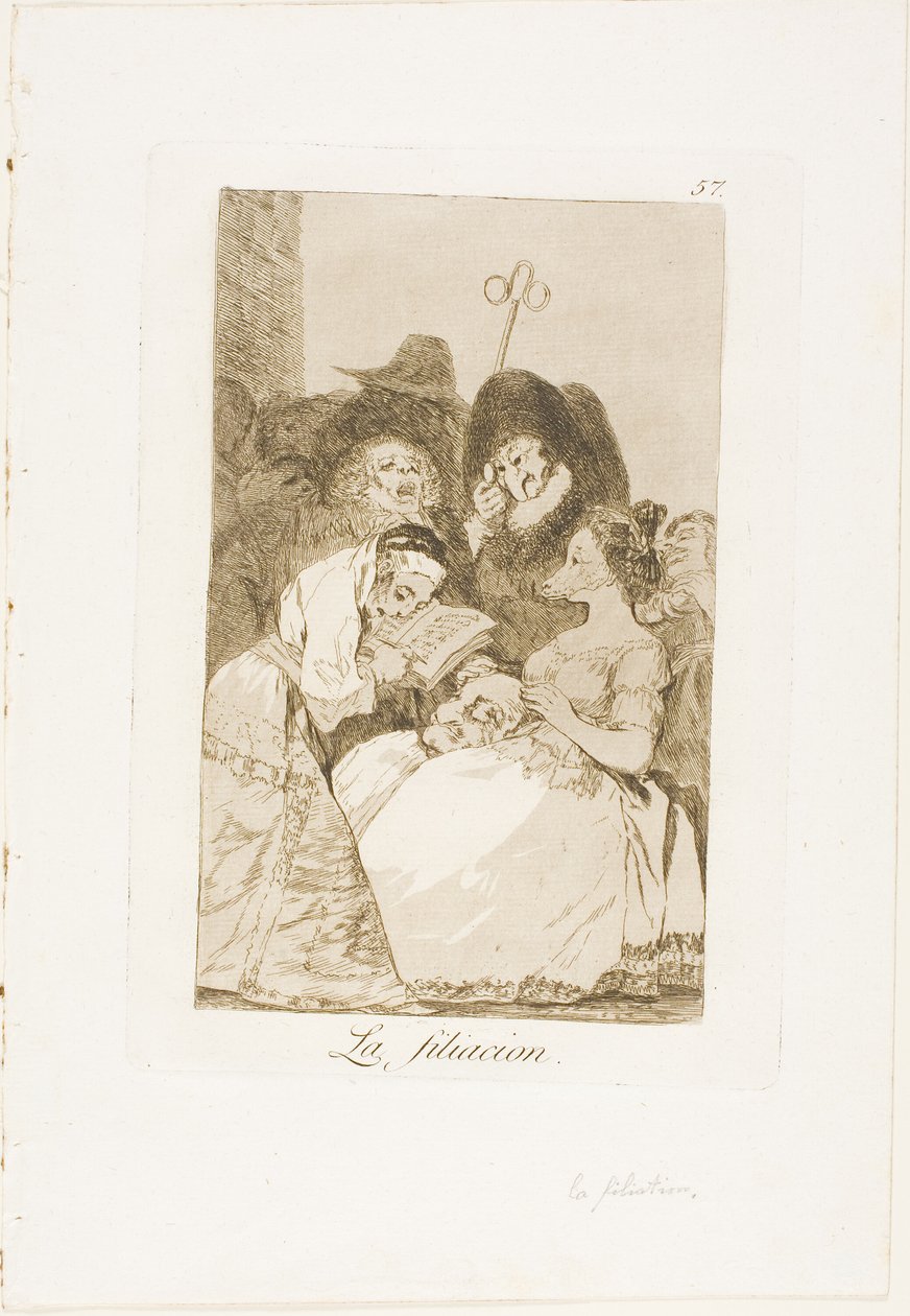 La filiación, lámina 57 de Los Caprichos de Francisco Jose de Goya y Lucientes