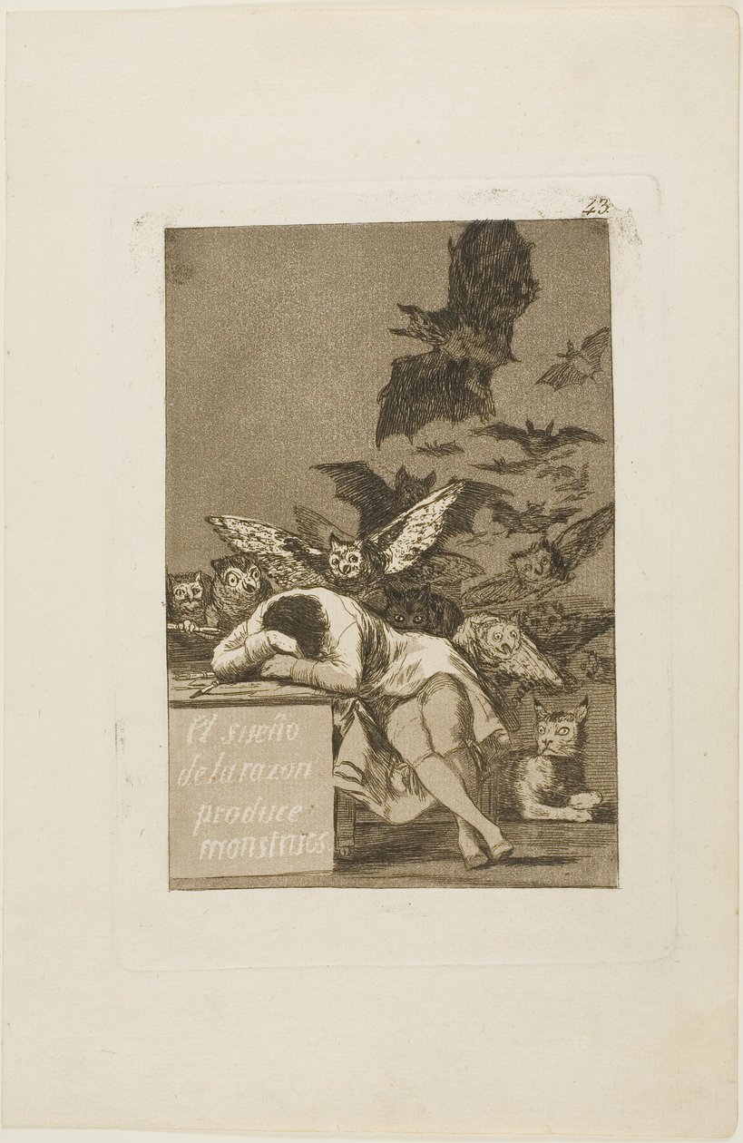 El sueño de la razón produce monstruos, placa 43 de Los Caprichos de Francisco Jose de Goya y Lucientes